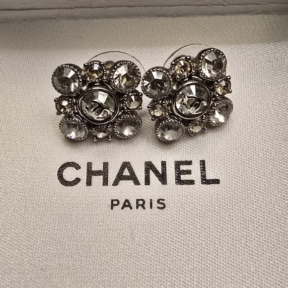Chanel Holiday 2012 Silver Tone and Rinestone Earings with Centered CC Logo - Picture 5 of 7